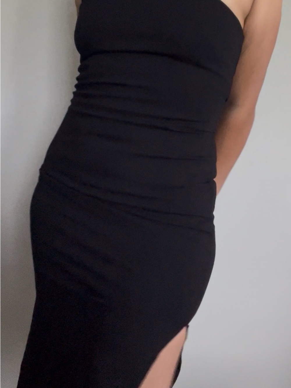 miami Black Midi Dress with Side Slit Detail
